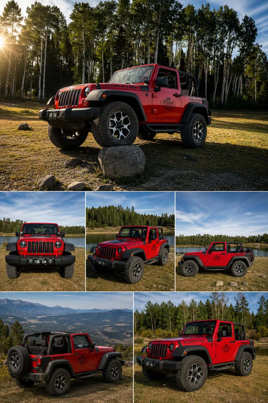Skadi photo collage — exterior views in the Colorado mountains with top off
