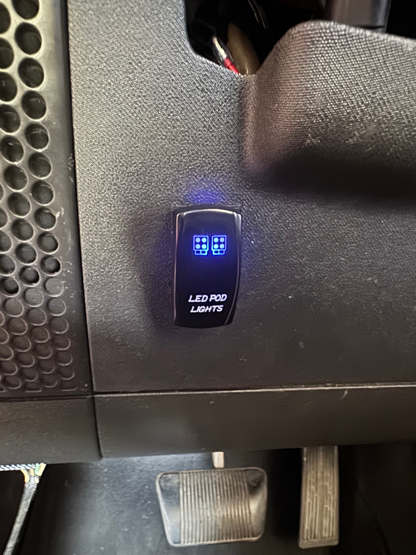 Illuminated LED pod lights rocker switch mounted in the cabin