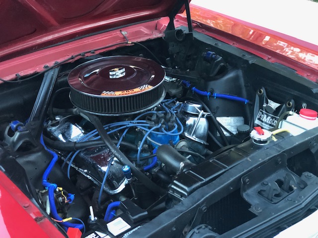 289 V8 engine bay with blue plug wires