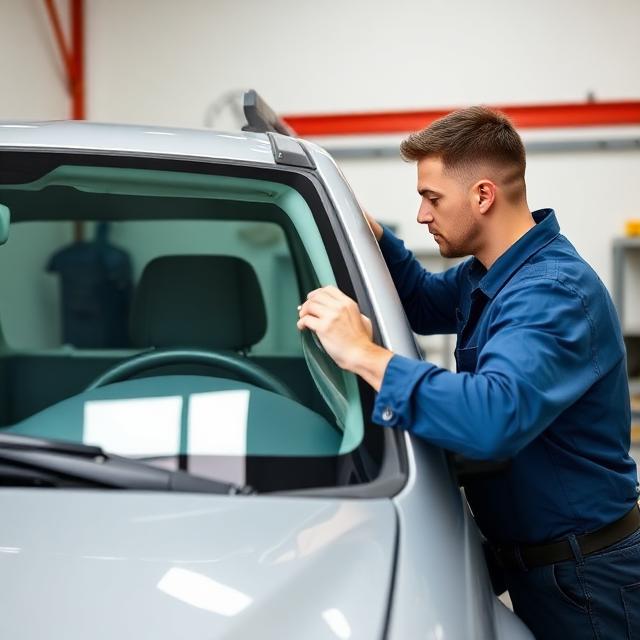 Auto glass technician installing a windshield